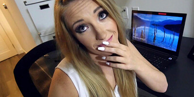 A blonde with a hot face is showing her love to a large dick