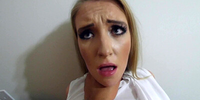 A blonde with a hot face is showing her love to a large dick