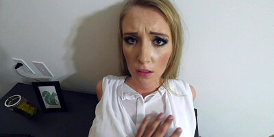A blonde with a hot face is showing her love to a big cock