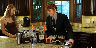 Lesbian redhead in high high-heeled slippers with hefty tits, prepped for a muddy hump with her mega
