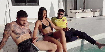Spanish Brunette Pussy Can Fit Two Cocks At Once, Threesome In The Pool