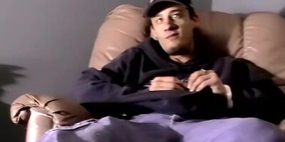 Shy skinny straight dude jacks off his thick cock and cums