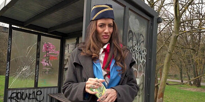 Airplane hostess with pierced nips wants to jerk off