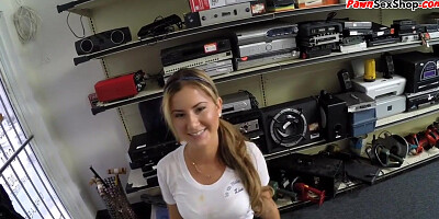 POV babe fucked by BWC in office of the pawnshop after BJ