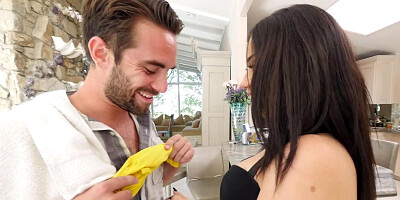 Hot babe that has a meaty ass is in her stockings, fucking hard