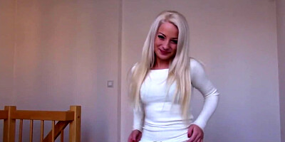 Husband is out so guy talks blonde to fuck for money