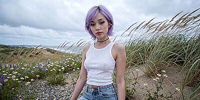 East Asian Girl Gets Rough Doggy On Sand