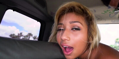 Guys give Latina blonde a ride in exchange of sex in minivan