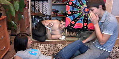 Dude is tied up and he must watch his girlfriend with another man