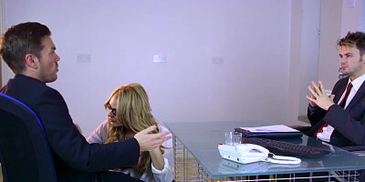 Blonde with glasses and large tits is getting fucked in the office