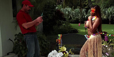 Exotic black diva gets fucked by whiskered man in red cap