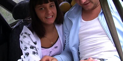 Raven haired teen girlfriend gets rammed in the forest by two dudes