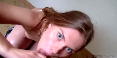 Natural girlfriend is asked to strip and give a blowjob to her boy