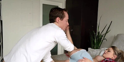 Tattooed guy fucks the girl with nipple piercing on the bed