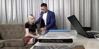 Tattooed skinny blonde Mimi Cica screwed in the cowgirl pose