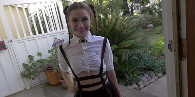 Handsome hipster invited petite teen to have hardcore sex