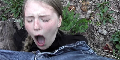 Outdoor fucking act with teen cutie and seasoned male