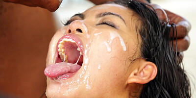 A petite Asian chick is having interracial sex in a threesome