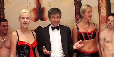 Hard dicks penetrates whores' mouths and pussies