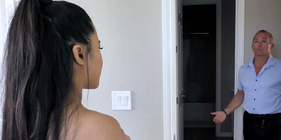 Boss' Asian stepdaughter needs man's help and his hard cock