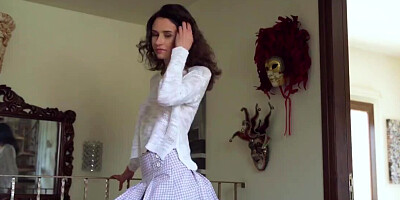 Taking off her conservative outfit before masturbating