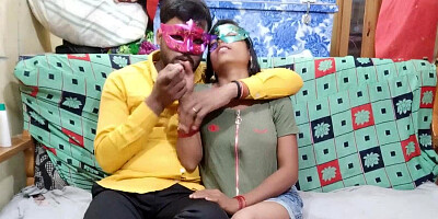 Indian husband making a nice show with the masked wife