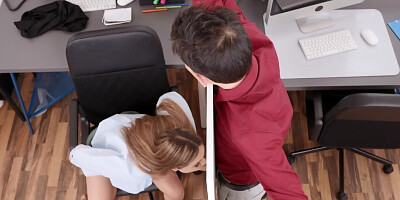 Lustful chesty blonde takes co-worker's dick at the office