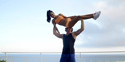 Brunette hottie gets banged hard by her trainer