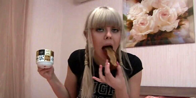 Breakfast and coffee before getting nude for the toying