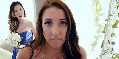 A brunette with large tits and a big ass is fucked in her white dress