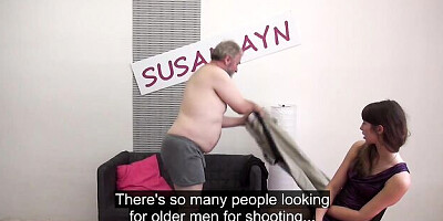 Brown-haired godlike teen Susan Ayn fucks with an old man
