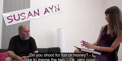 Brown-haired godlike teen Susan Ayn fucks with an old man