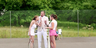 Two hot ladies are playing tennis and they are also fucking