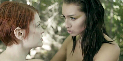 Brunette meets redhead in forest so they have sex