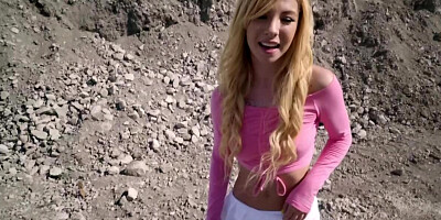 Builder fucks petite blonde outdoors on construction site