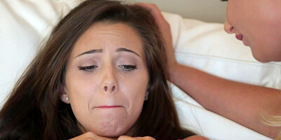 Sweet brunette bitch gets fucked by a raunchy blonde lesbian