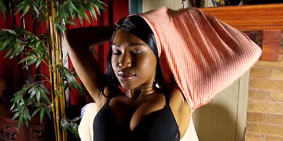Hot ebony amateur Ashton Devine shows her snatch in a solo vid