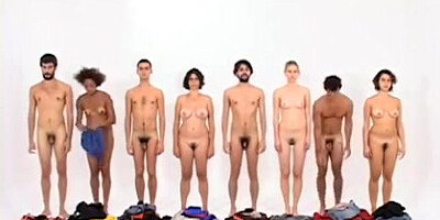 Art four guys and four ladies in a row switching clothes