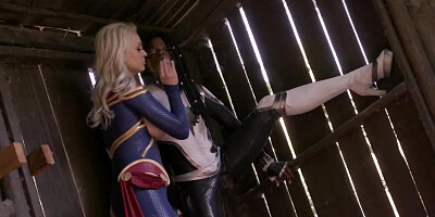 Conflict between superheroes escalates into lesbian sex