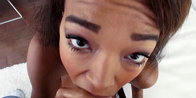 Young ebony girl Harley Dean tries to deepthroat big white dick