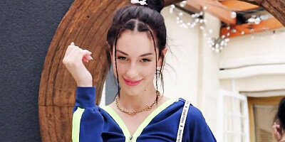 Soloing angel Shania Vegax is touching her wet shaved pussy