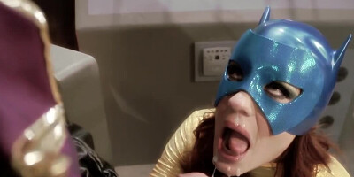 Masked babe is fucked from behind and fed with some semen