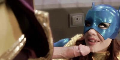 Masked babe is fucked from behind and fed with some semen