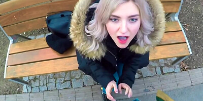 Sweet blonde blows a complete stranger for some money