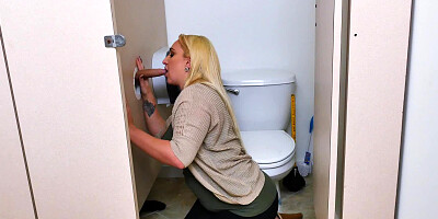 Nina Kay sucks off gloryhole cock and swallows the cum