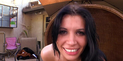 Outdoor interracial dick riding with slutty Rebeca Linares on top