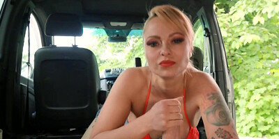 MILF with big tits satisfies guy with mouth and vagina in his van