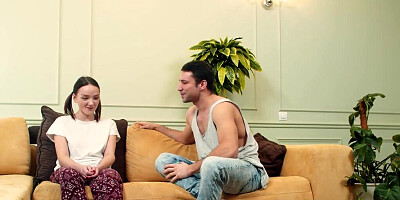 She is wearing pantyhose and gives him a rimjob and more