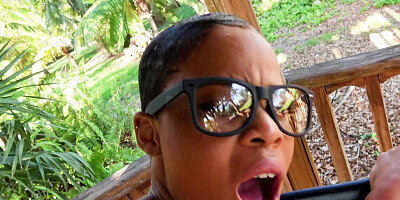 Facial on the glasses of a cute and slutty black girl