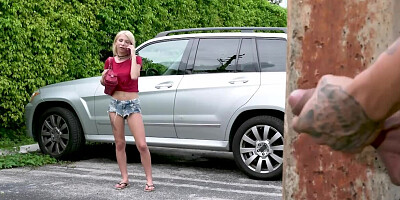 Kinky pussy stalker catches a blonde and fucks her in public